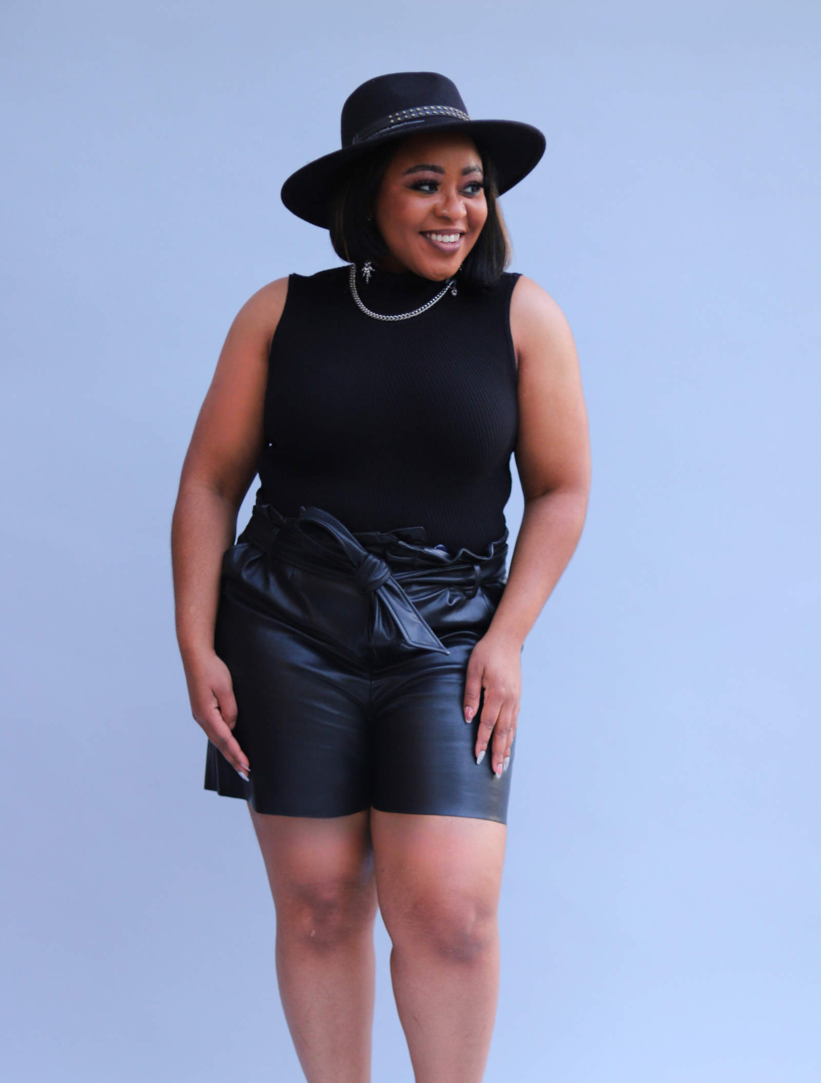 Leather 2025 tie shorts